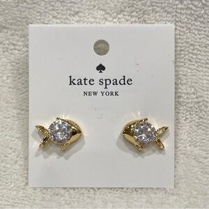 kate spade Gold Fish Stud Earrings with Clear Crystal Centers New